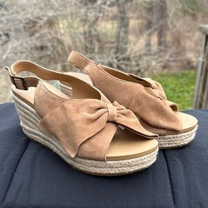 UGG Slingback Espadrille Wedge Sandals in Tan with Knot Detail